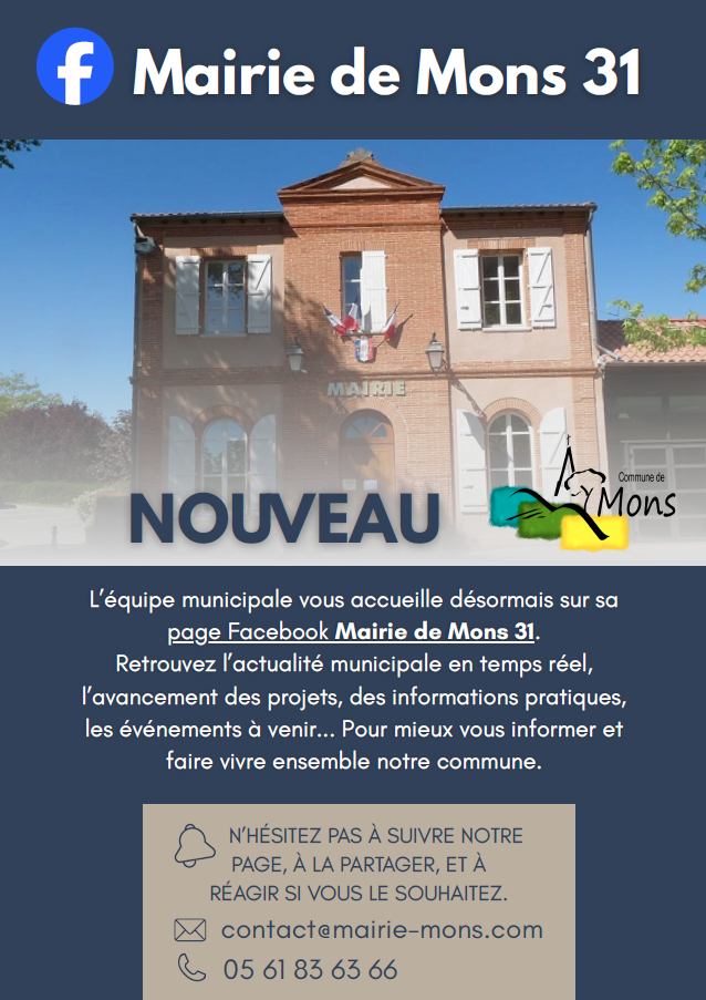 NOUVEAU : Retrouvez la Mairie de Mons sur Facebook